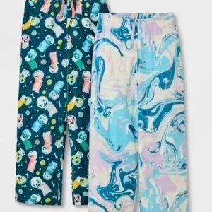 Cat and Jack Girl's XS 4 5 fleece pajama pants NWT Blue Green Purple Set of 2
